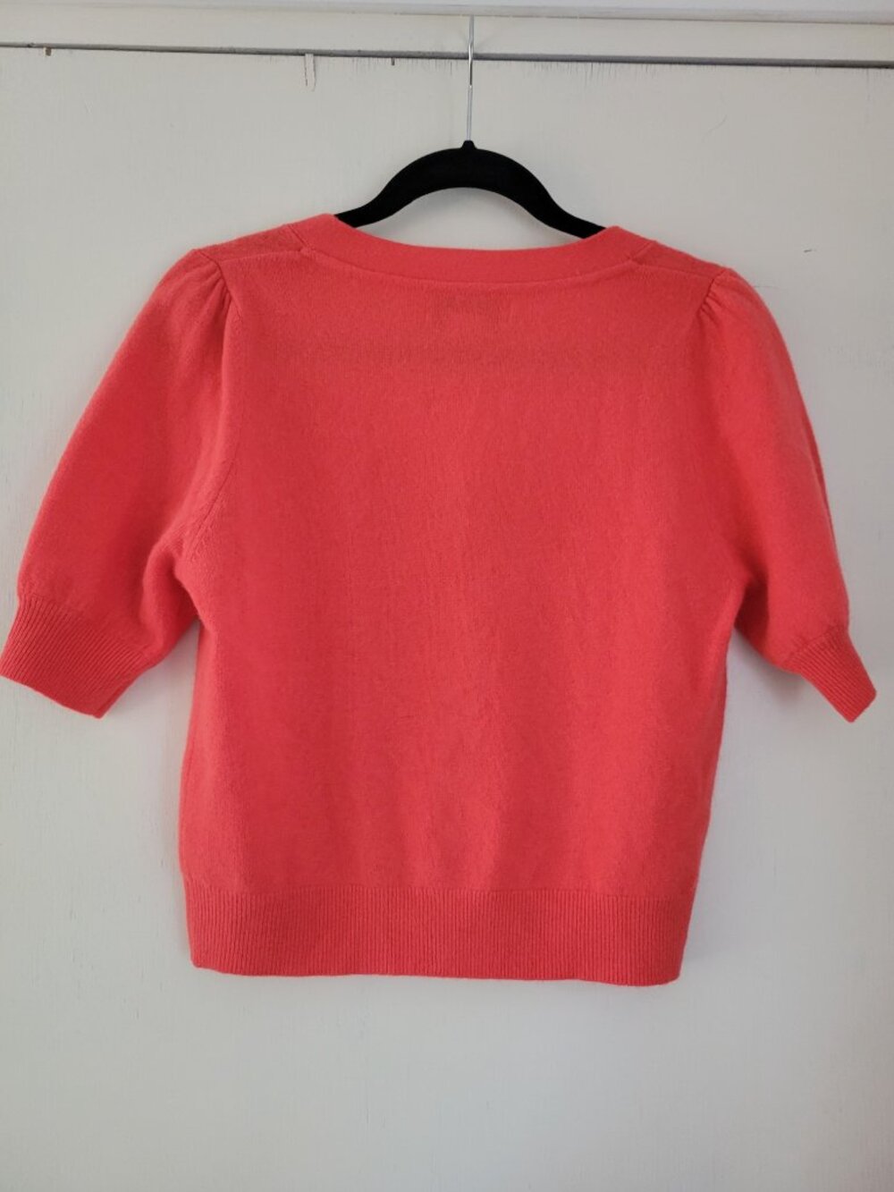 Magaschoni 100% Cashmere V-Neck Button Cardigan Coral Orange Short Sleeve M - Picture 6 of 9